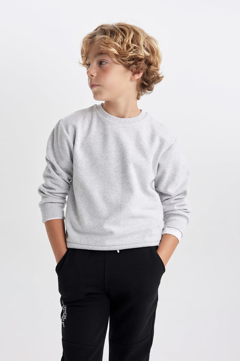 DeFacto Grey Boy Boy Crew Neck Selanik Fabric Basic Sweatshirt Casual - Image 4